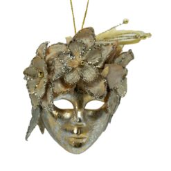 Maschera Natalizia Decorativa Oro e Avorio H.12 cm