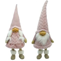 Gnomo di Natale Rosa H.54 cm in Piedi, Set da 2