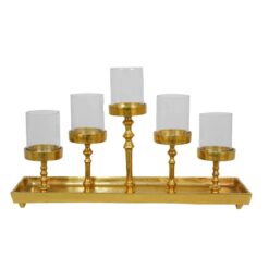Candelabro Moderno in Alluminio Oro con 5 Portacandele in Vetro