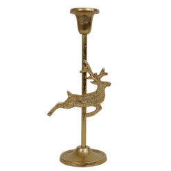 Candelabro Oro con Renna in Alluminio - H.24 cm