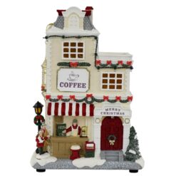 Caffetteria Natalizia Illuminata in Resina con Luci LED a Batterie H.27,5 cm