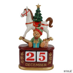 Calendario Natalizio con Cavallo a Dondolo in Resina - H.23,5 cm